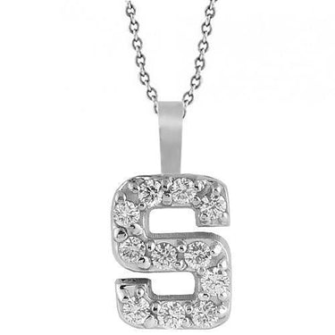 White 14K White Solid Gold Womens Initial Letter S Diamond Pendant 0.35 Ctw